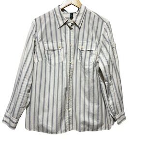 LRL Lauren Jeans Co Womens Button Top 1X Blue Striped Preppy Coastal‎ Nautical